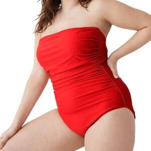 J.Crew Gemma Red Ruched Bandeau One Piece Swimsuit Women’s Swimwear Size 24